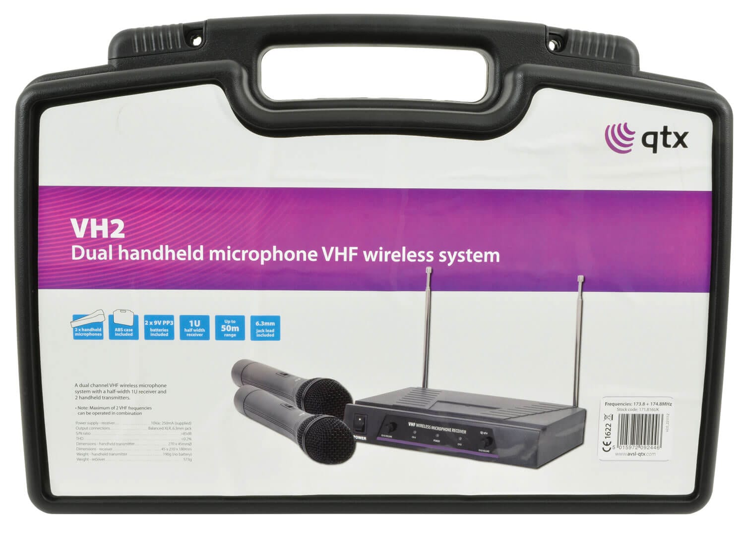 QTX VH2 Dual Handheld Microphone VHF Wireless System HyTek